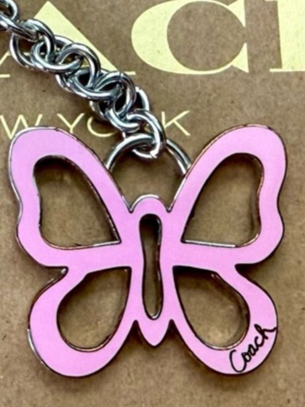 Coach, pink enamel, large butterfly keychain and/or bag charm EUC - Picture 7 of 7